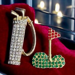 Golf themed Vintage Rhinestones Brooches
